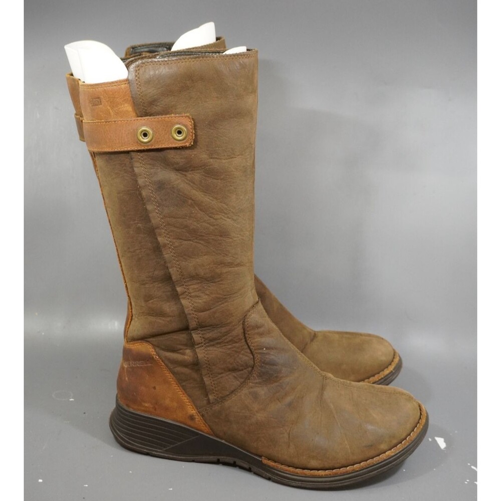 Merrell Travvy Tall Clay Waterproof Women's Boots Size 9 Full Leather Side Zip